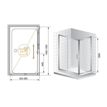 Душевой уголок Cezares Porta PORTA-AH-11-150/90-P-Cr