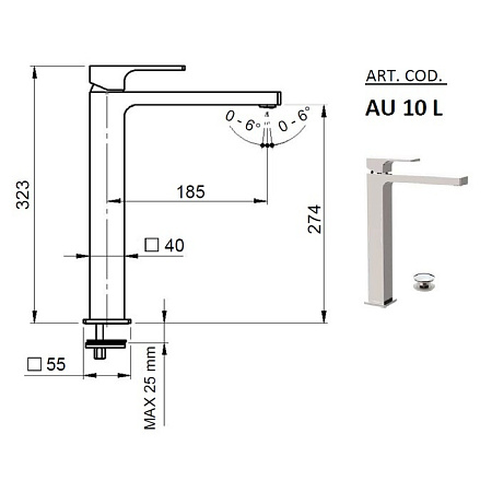 Смеситель Remer Absolute AU10L для раковины, хром