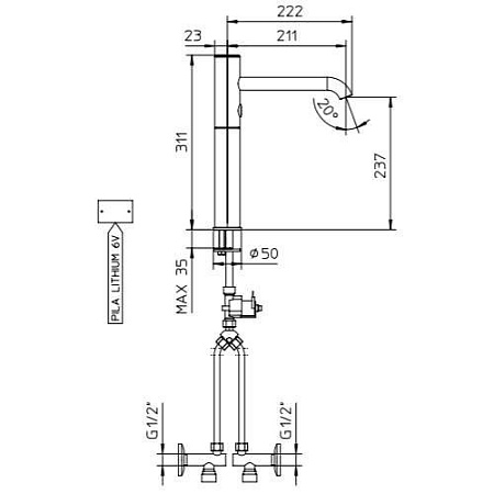 Смеситель Palazzani Idrotech 12E55210 электронный для раковины, хром