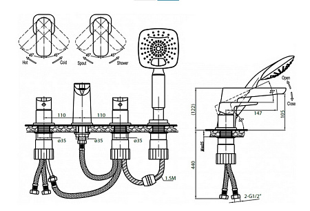 Смеситель Cezares Grace GRACE-C-BVD-01 (GRACE-BVD-01) для ванны с душем