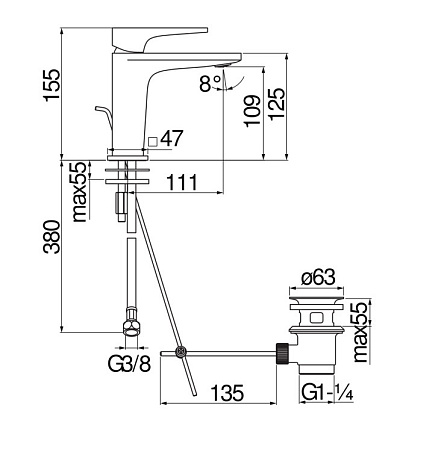 Смеситель Nobili Seven SE124118/1BM для раковины, черный матовый