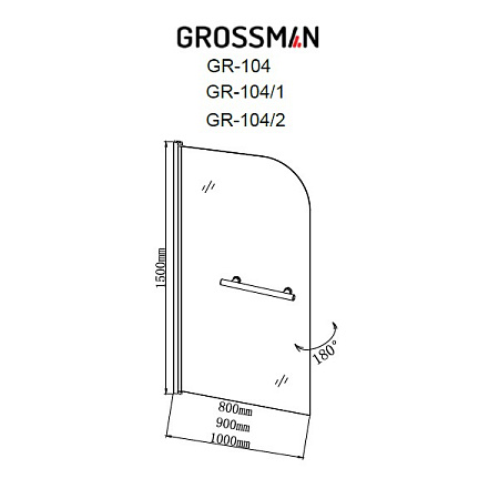 Шторка на ванну Grossman GR-104/1 прозрачное стекло