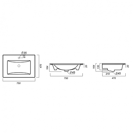 Раковина Sanita Luxe QUADRO 75 QDR75SLWB01