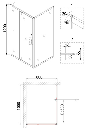 Душевой уголок Niagara Nova NG-43-10AG-A80G 100x80x190 стекло прозрачное/профиль холодное золото