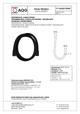Душевой шланг AQG Aquablack 14AQU1750500 черный матовый