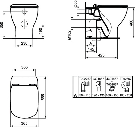 Чаша для унитаза приставного Ideal Standard Tesi T0077V3 черный матовый