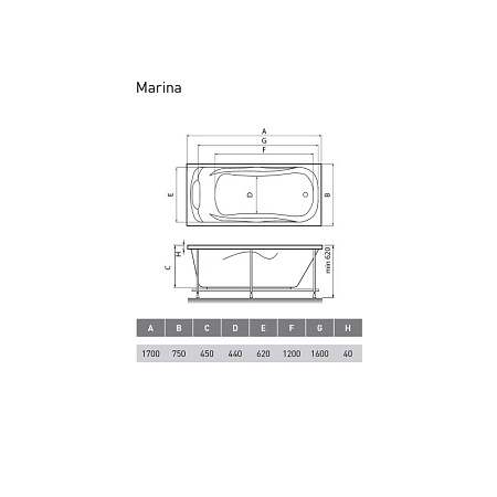 Акриловая ванна Relisan Marina Гл000008874 170x75