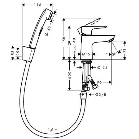 Смеситель с гигиеническим душем Hansgrohe Talis Е 71729000 для раковины, хром