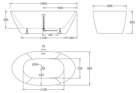 Акриловая ванна BelBagno BB68-1800 180x90 белый