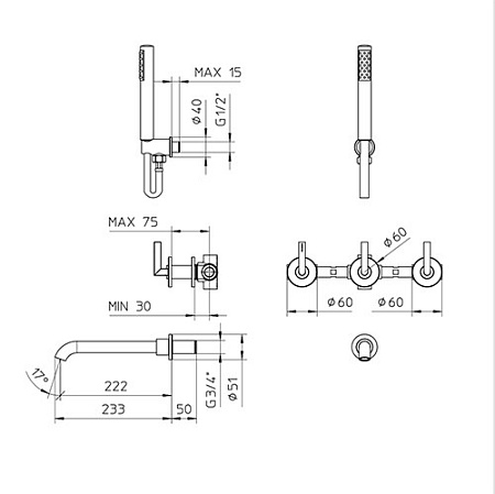 Смеситель встроенный Palazzani Formula Multi 64138510 для ванны, хром