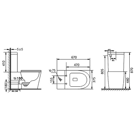 Унитаз-компакт beWash Aldo BKBWT101670 с системой микролифт, черный матовый
