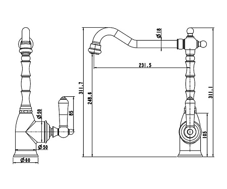 Смеситель Bravat Art F775109C для кухни с высоким поворотным изливом хром
