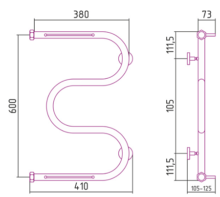 Полотенцесушитель водяной Сунержа М-образный 00-0008-6040 60x40 хром, 2 полки