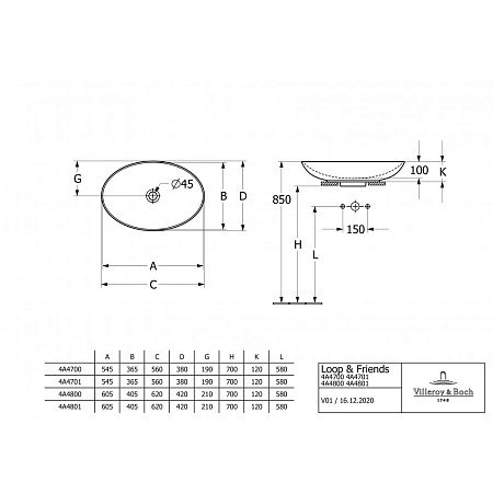 Раковина Villeroy & Boch Loop & Friends 4A470001 56 белый