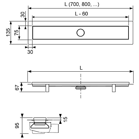 Душевой лоток Tece TECElinus 2 в 1 15103079 70 с основой для плитки, со стаканом, с мембраной