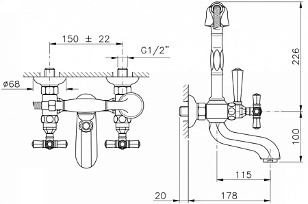 Смеситель Nicolazzi Tiede 1901BZ45 для ванны и душа, бронза