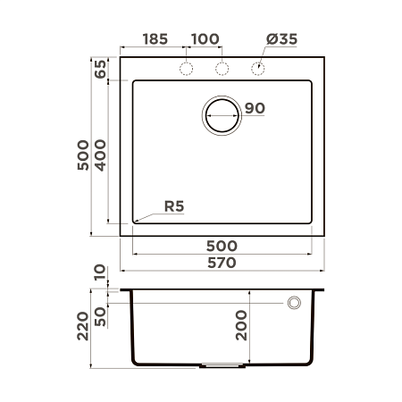 Кухонная мойка Omoikiri Bosen 57A-GB 57x50x20 графит
