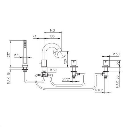 Смеситель Palazzani Idrotech/Digit 12139450 на борт ванны, на 4 отверстия, бронза