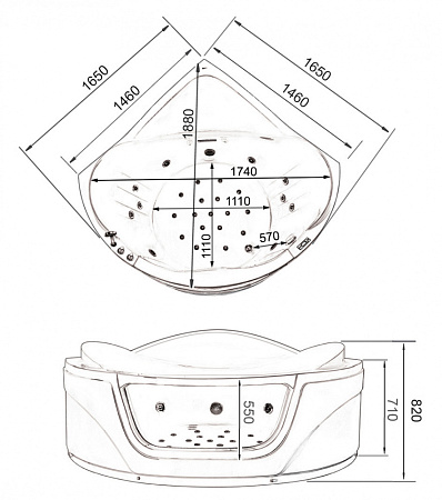 Акриловая ванна Gemy G9247 K с гидромассажем