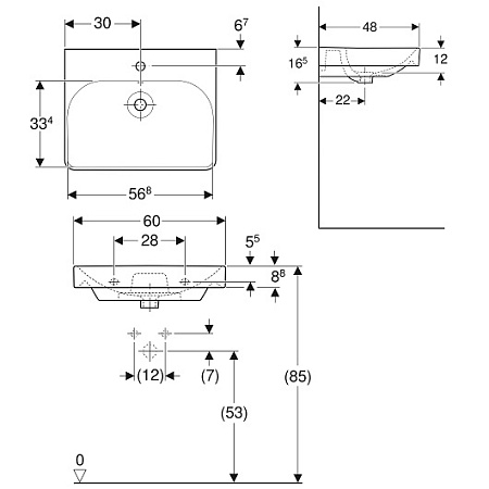 Раковина Geberit Smyle Square 500.229.01.1 60  белая