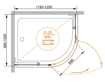 Душевой уголок Cezares Bergamo BERGAMO-RH-1-120/100-ARCO-P-Cr-L(-R)