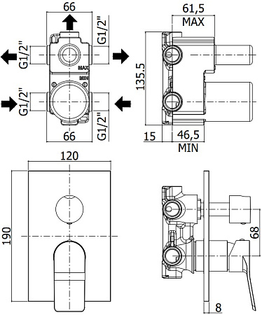 Смеситель Paffoni Tilt TI019NO/M для душа, черный