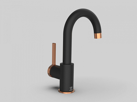 Смеситель GPD Gildo MTL165-S-R для раковины черный/розовое золото