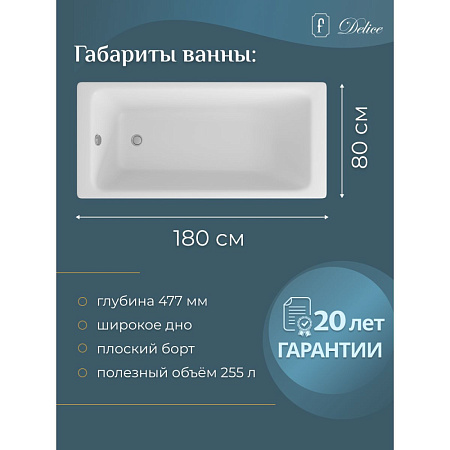 Чугунная ванна Delice Parallel DLR220506 180х80 без ручек