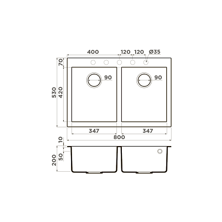 Кухонная мойка Omoikiri Bosen 80-2-BL 53x80x20 черный
