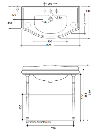 Консоль с раковиной Kerasan Retro 730093 бронза