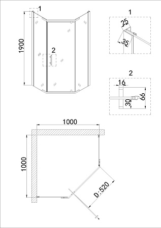 Душевой уголок Niagara Nova NG-6434-08 GOLD 100x100x190 стекло прозрачное/профиль желтое золото