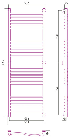 Полотенцесушитель водяной Сунержа Флюид+ 00-0222-1550 150х50 хром