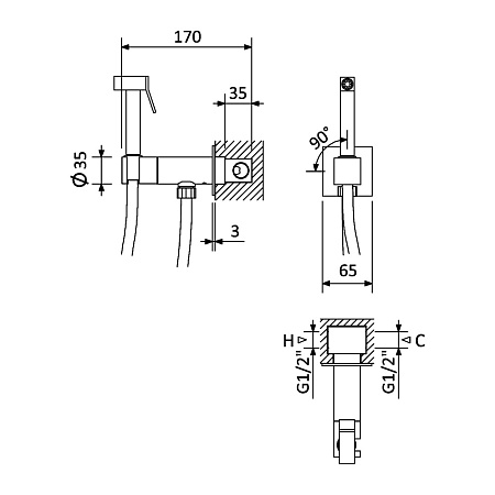 Гигиенический душ со смесителем Cezares Porta PORTA-DIF-01 хром