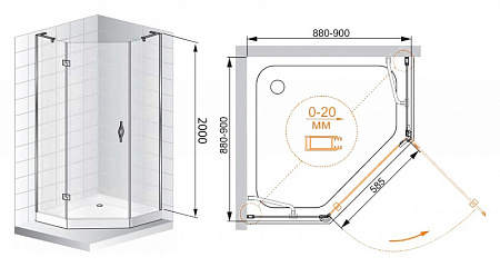 Душевой уголок Cezares Bergamo BERGAMO-W-P-1-90-C-Cr-L-IV прозрачное стекло антикальций