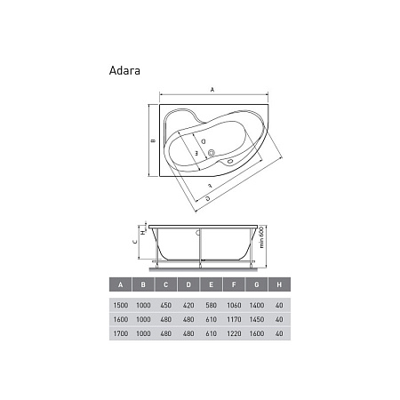 Акриловая ванна Relisan Adara Гл000013731 170х100 L