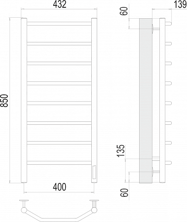 Полотенцесушитель электрический Terminus Виктория П8 400х850  хром