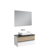 Мебель для ванной со столешницей Sancos Delta DL100W+TT100A1 дуб светлый/белый/Black Sky