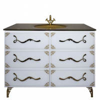 Тумба с раковиной Tessoro Laura TS-LA120C-W/G/glass 120 с узором, белый глянец золото со стеклом