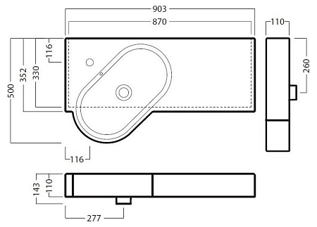 Раковина Hatria Area YVB0 90 L угловая