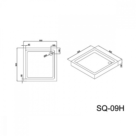 Поддон для душа акриловый Black & White Stellar Wind SQ-09H 90*90 квадратный