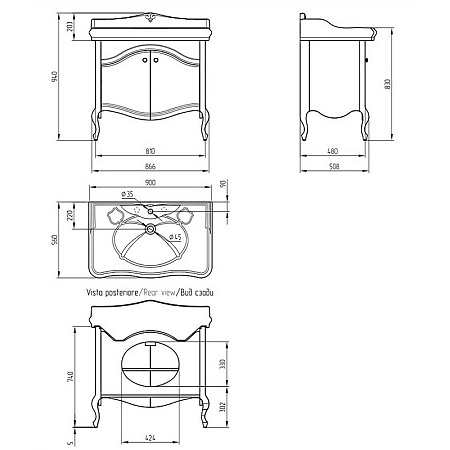 Тумба под раковину Migliore Impero 25981 90 2 двери, avorio