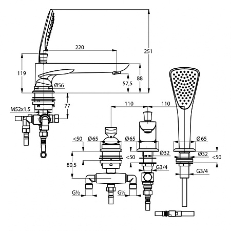 Смеситель Kludi Balance 524470575 на борт ванны, хром