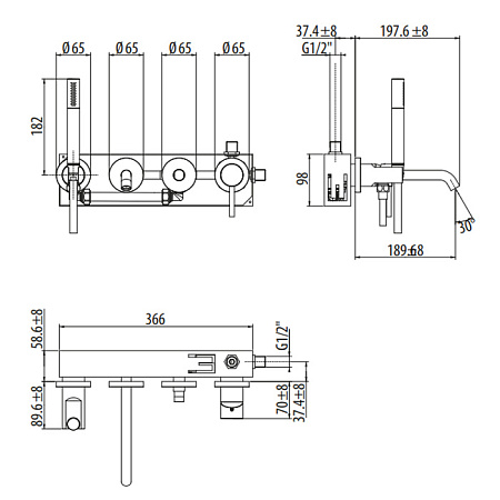 Смеситель Gattoni Circle Two 9105/91BO для ванны, белый матовый