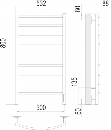 Полотенцесушитель электрический Terminus Классик П8 500х800  КС 9003 матовый  белый