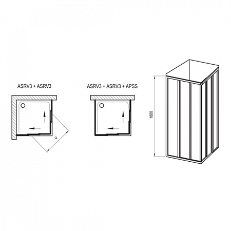 Душевой уголок Ravak Supernova ASRV3-80 S 15V40U0211 + ASRV3-80 S 15V40U0211 сатин/перл