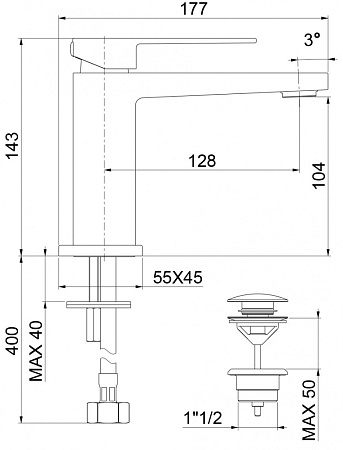 Смеситель для раковины Webert Pegaso PE830102560 черный