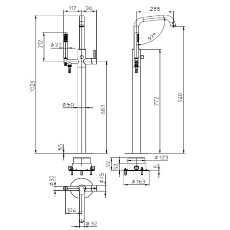 Смеситель Bossini Teo Z00751.030 для ванны, хром