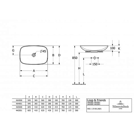 Раковина Villeroy & Boch Loop & Friends 4A500001 62х42 альпийский белый
