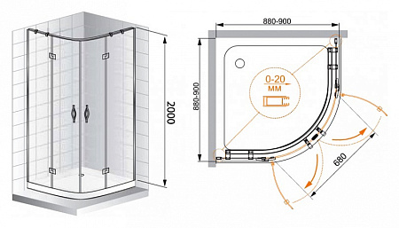 Душевой уголок Cezares Bergamo-R-2-90-Arco-C-Cr