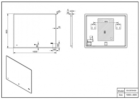 Зеркало Esbano ES-2073 KDS 100x80 см с подогревом
